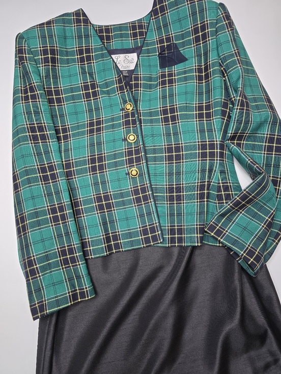 Le Suit Dresses & Skirts - Le Suit Teal and Black Vintage Plaid Blazer And Skirt